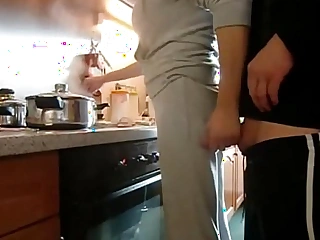 Amateur large whoppers copulates in kitchen