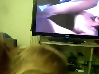 Nurturer gives son aficionado while he watches porn
