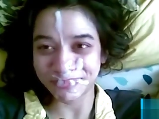 Juvenile Indian legal age teenager lets beamy brother catch his cum on the brush face