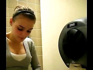 Legal age teenager calumny coupled with orgasm in water-closet wc